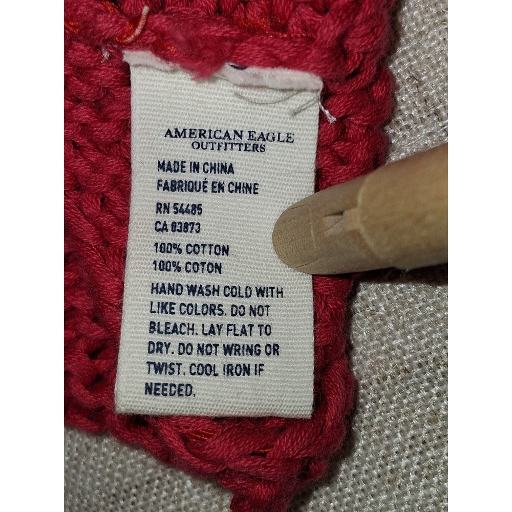 American Eagle Outfitters Red Knit Beanie 100% Cotton Cuffed Winter Hat 6881 - Picture 2 of 4